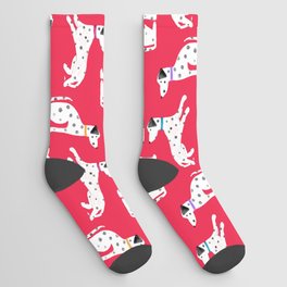 Watercolor Dalmatian Dog On Red Socks