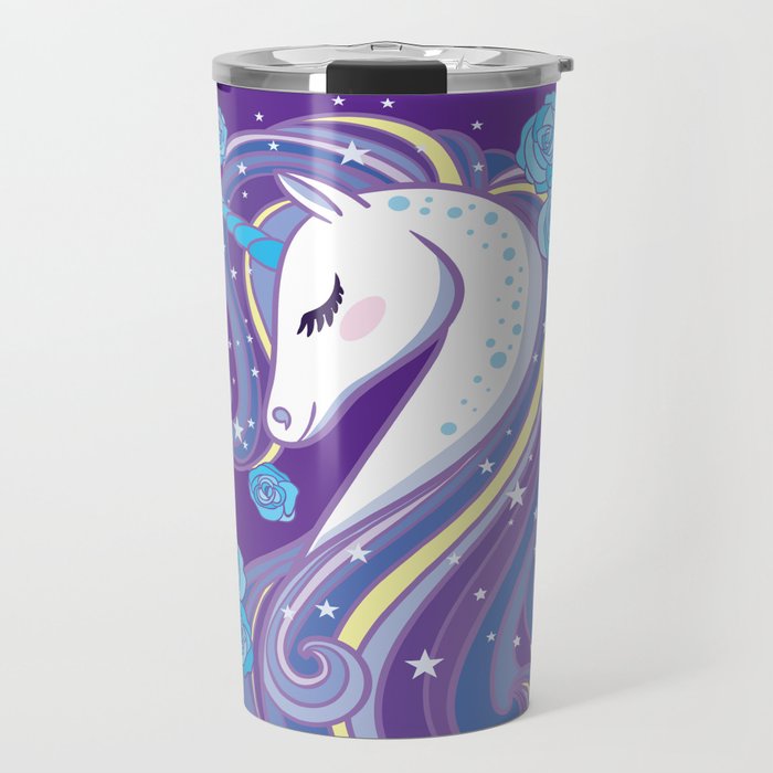 Magical Unicorn in Purple Sky Travel Mug