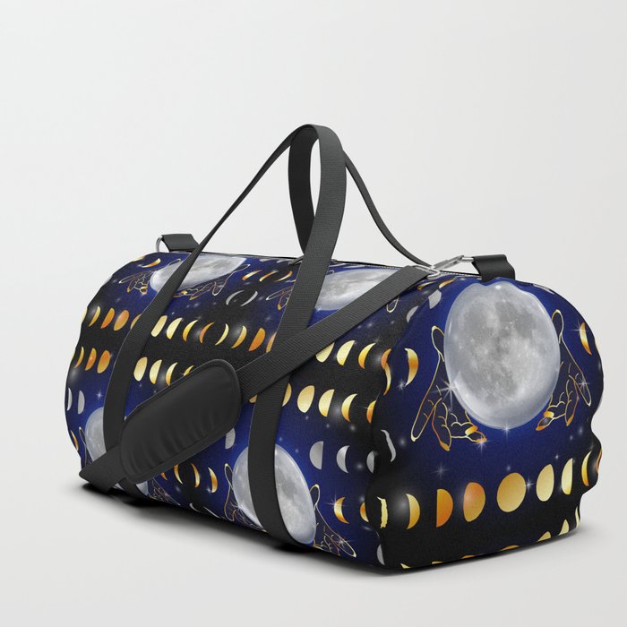 Moon phases magic womans hands on third eye reading crystal ball Duffle Bag