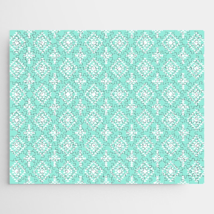 Seafoam and White Native American Tribal Pattern Jigsaw Puzzle