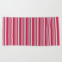 [ Thumbnail: Turquoise & Crimson Colored Stripes/Lines Pattern Beach Towel ]