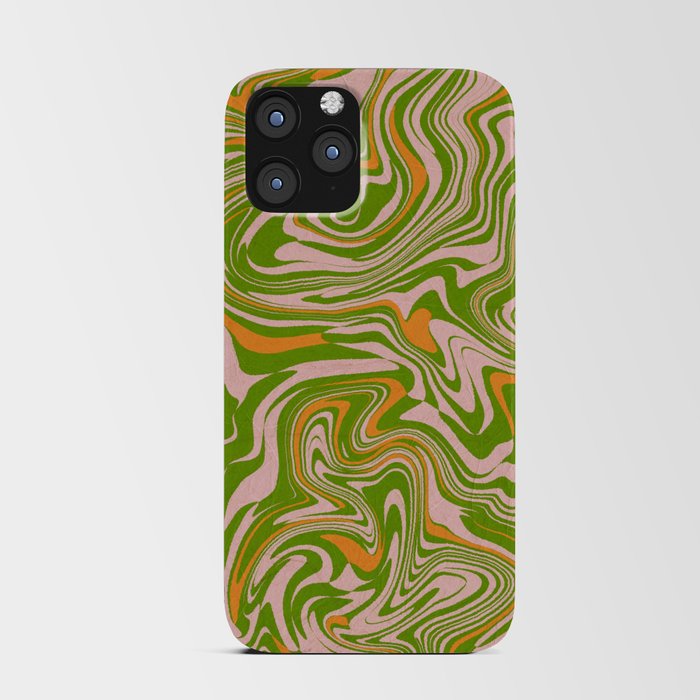 Retro green liquid marbling pattern iPhone Card Case