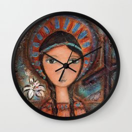 Saint Kateri by Flor Larios Wall Clock | Illustration, Pop Art, Mixed Media, Painting 
