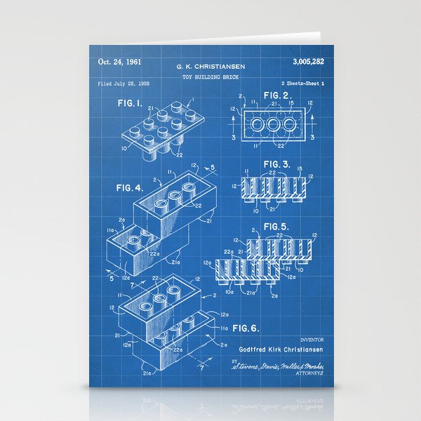 Legos Patent - Legos Brick Art - Blueprint Stationery Cards