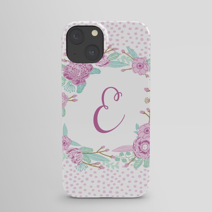 Monogram E - cute girls purple florals flower wreath, lilac florals, baby girl, baby blanket iPhone Case