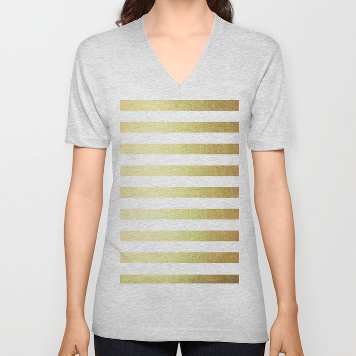 Simply Striped 24K Gold V Neck T Shirt