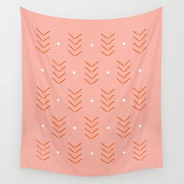 Arrow Lines Geometric Pattern 16 in pink orange Wall Tapestry