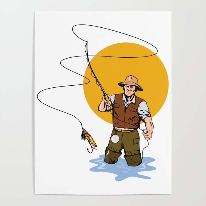 Vintage Retro Fly Fishing Gift For Men Poster by MintedFresh