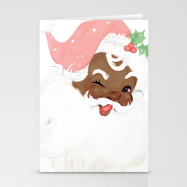 vintage old world black santa winking in blush pink Art