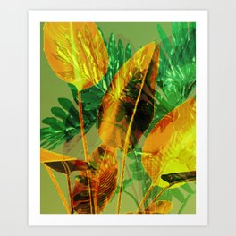 green yellow Big Colorful Tropic Jungle Leaves abstract Painting Design Art Print