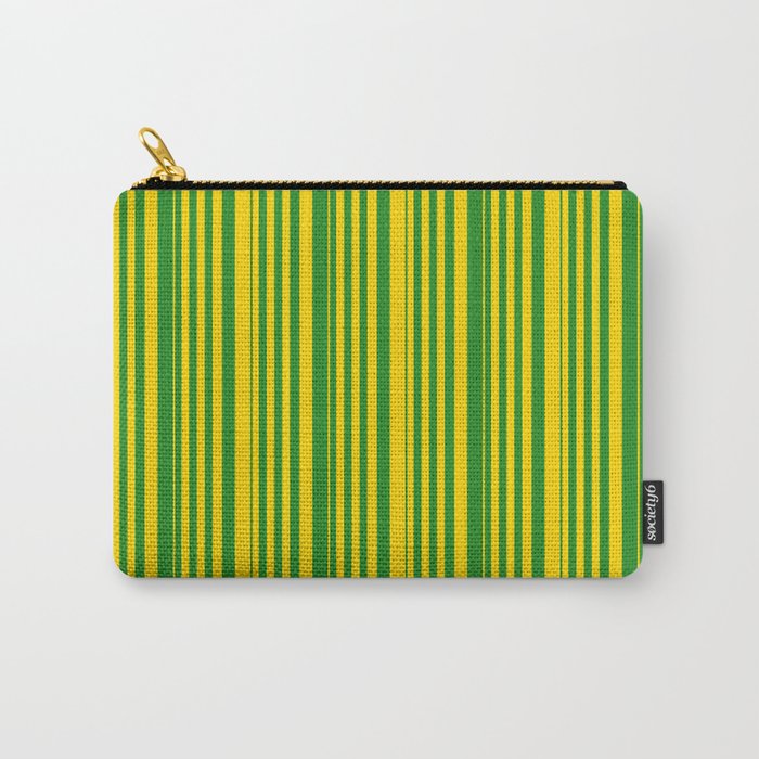 Yellow & Forest Green Colored Pattern of Stripes Carry-All Pouch