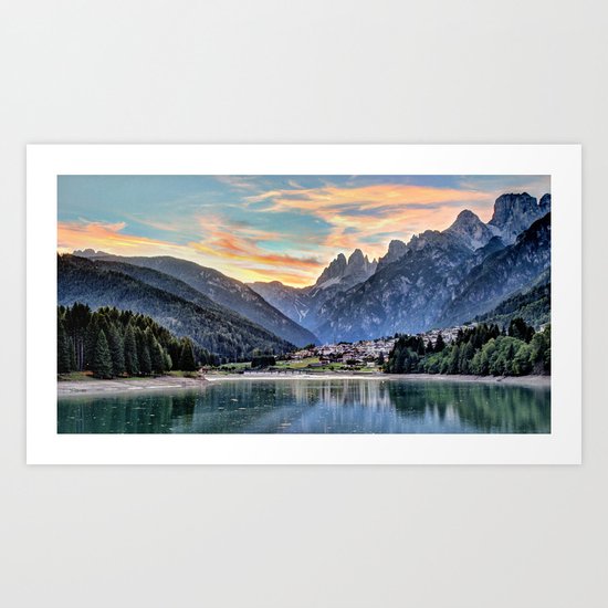 Mountain & Lake Sunset Art Print