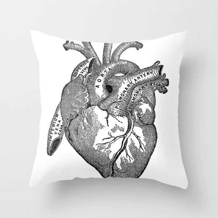 Vintage Anatomy Heart Throw Pillow