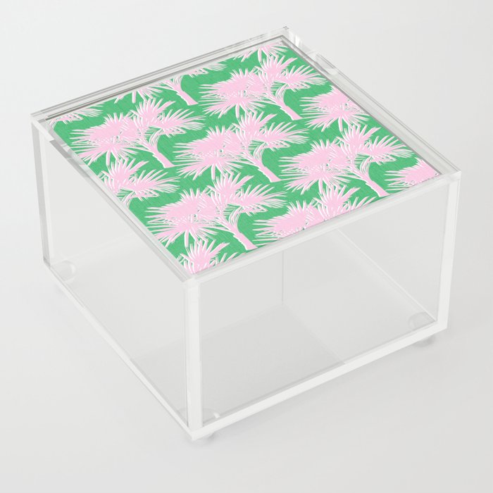 Retro Palm Trees Pastel Pink and Kelly Green Acrylic Box