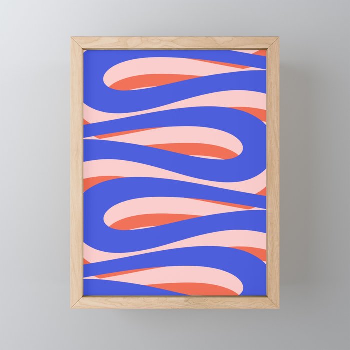 Pop Swirl Wavy Abstract Pattern Royal Blue Pink Red Orange Framed Mini Art Print
