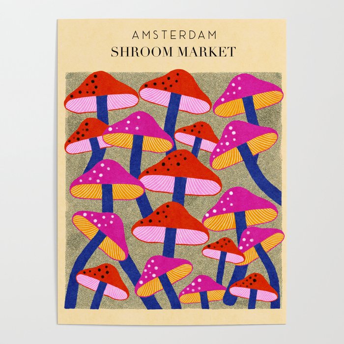 Red and Pink Mushroom print - Amsterdam Market Poster