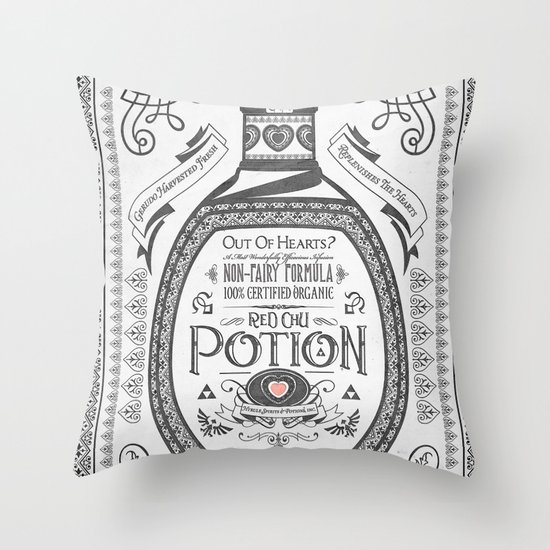 Legend of Zelda Red Potion Vintage Hyrule Line Work Letterpress Throw Pillow