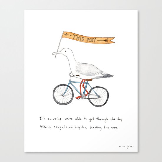 seagulls on bicycles Canvas Print