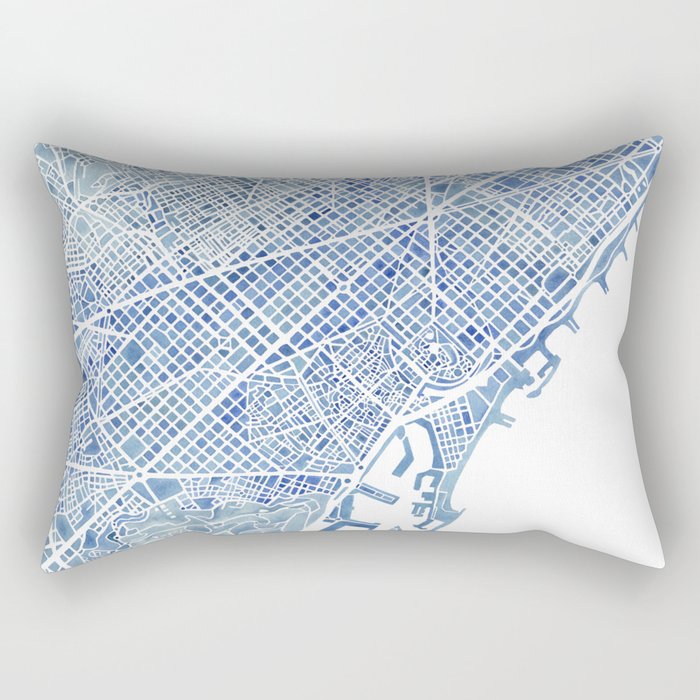 Barcelona Blueprint Watercolor City Map Rectangular Pillow