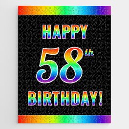 [ Thumbnail: Fun, Colorful, Rainbow Spectrum “HAPPY 58th BIRTHDAY!” Jigsaw Puzzle ]