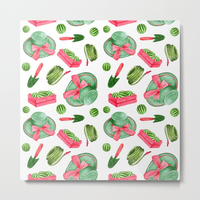 Watermelon Fruit Gardening Pattern Metal Print