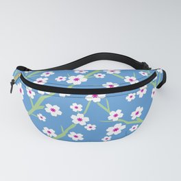 White Blossoms - cornflower blue 1 Fanny Pack