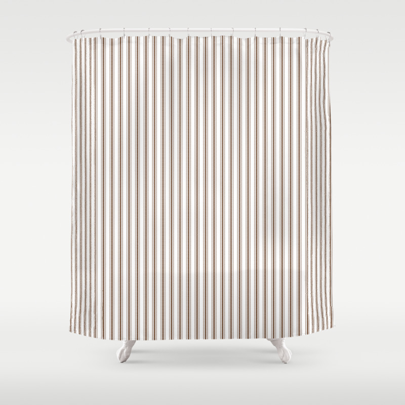 Mattress Ticking Narrow Striped Pattern In Chocolate Brown And White Shower Curtain By Podartist Society6