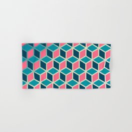 Blue and Pink Isometric Cubes Hand & Bath Towel