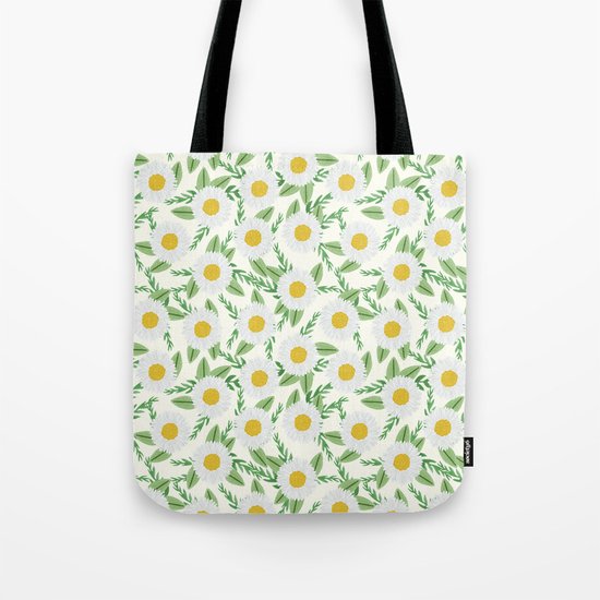 Daisies botanical floral print minimal flowers basic florals pattern charlotte winter Tote Bag