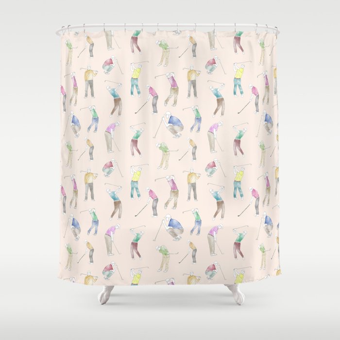 Watercolor Golfers // Antique White Shower Curtain