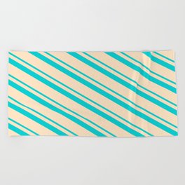 [ Thumbnail: Dark Turquoise & Bisque Colored Stripes Pattern Beach Towel ]