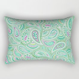Jade Green Paisley Rectangular Pillow