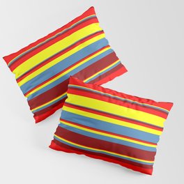 [ Thumbnail: Red, Yellow, Blue & Dark Red Colored Stripes/Lines Pattern Pillow Sham ]