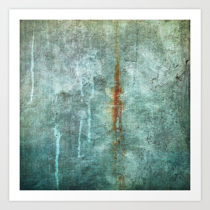 Grunge abstract in muted turquoise with rust Art Print