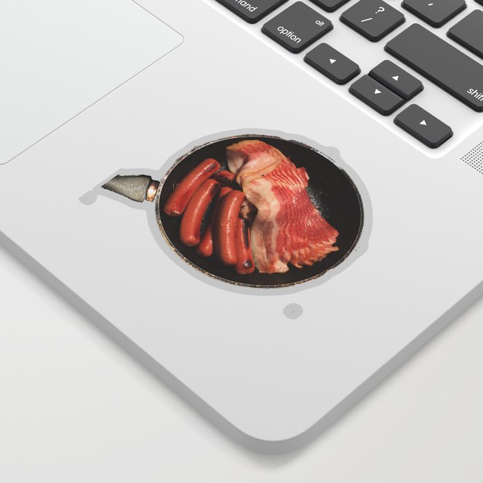 Meat Pan, Photograph of hot dogs and bacon while camping Sticker