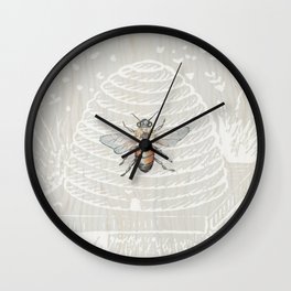 In the Bee Hive White on Wood Background Wall Clock