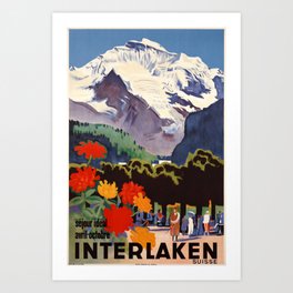 interlaken suisse sejour ideal avril octobre interlaken vintage poster Art Print | Deco, Retro, Plakat, Graphicdesign, Schweiz, Decor, Reisen, Octobre, Tourismus, Vintage 