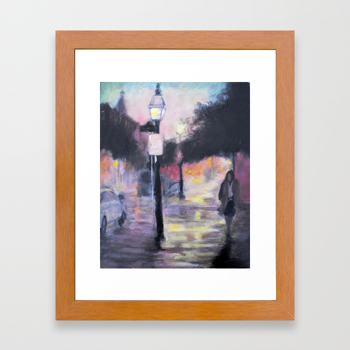 Rainy City Night Framed Art Print By Moon Bear Society6