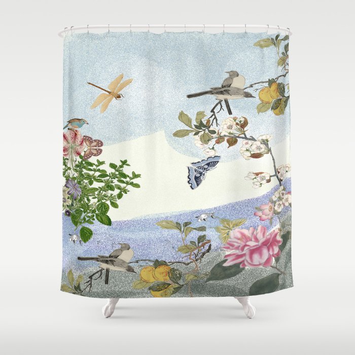 Hummingbird Water Garden Shower Curtain