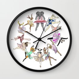 Animal Square Dance Hipster Ballerinas Wall Clock