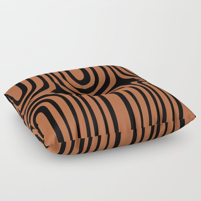 Midcentury Modern Rust and Black Confaab Abstract Pattern Floor Pillow