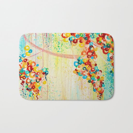 SUMMER IN BLOOM - Beautiful Abstract Acrylic Painting Vibrant Rainbow Floral Nature Theme Bath Mat