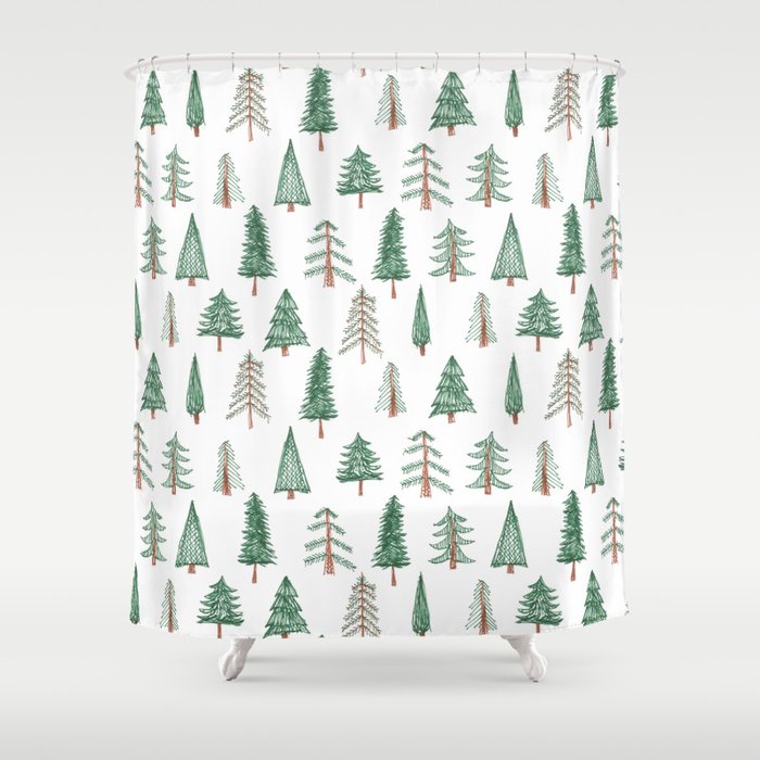 sketchy evergreen pattern Shower Curtain