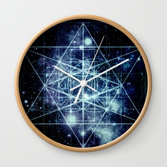 Galaxy Sacred Geometry Flower of Life Ocean Blue Wall Clock