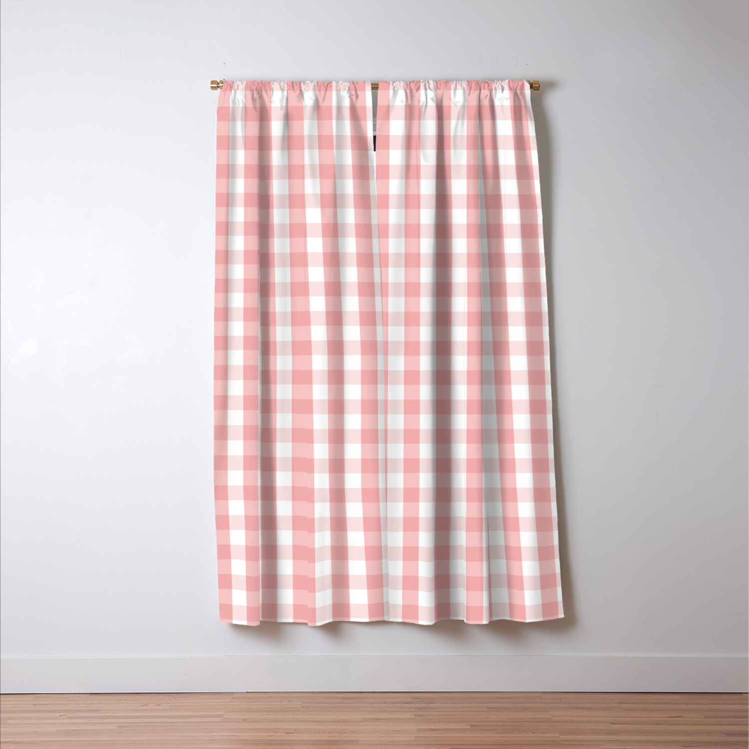 Large Lush Blush Pink And White Gingham Check Blackout Curtain By