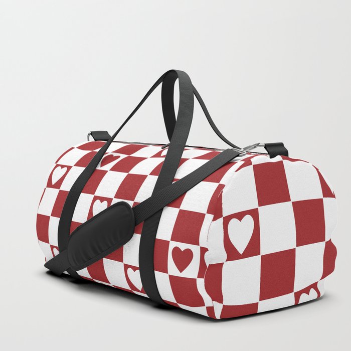 Checkered hearts red and white Duffle Bag