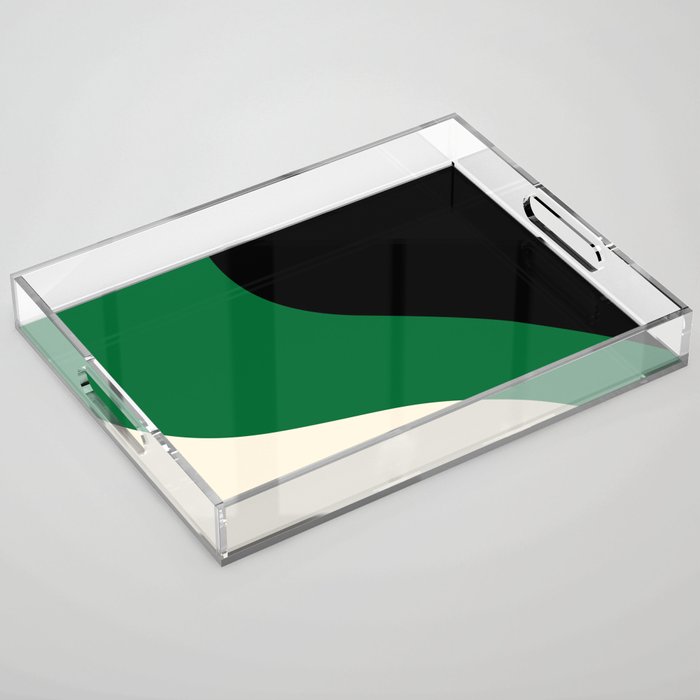 Simple Waves - Green, Cream and Black Acrylic Tray