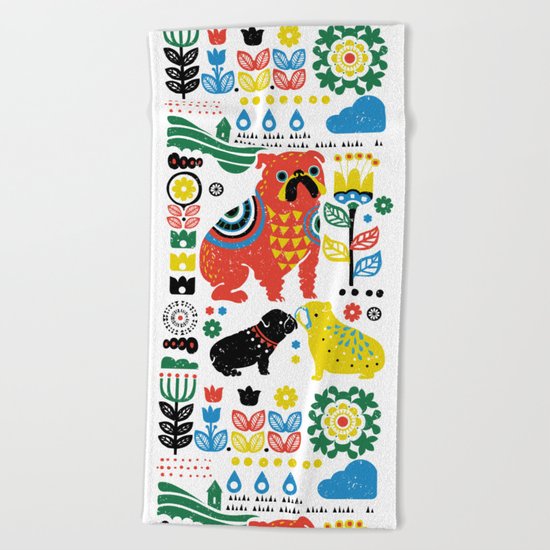 Scandinavian English Bulldog Beach Towel