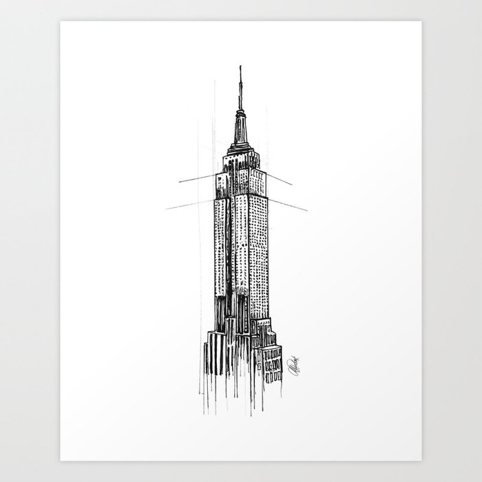 On Top of the Empire State Building Print, Perspective Drawing