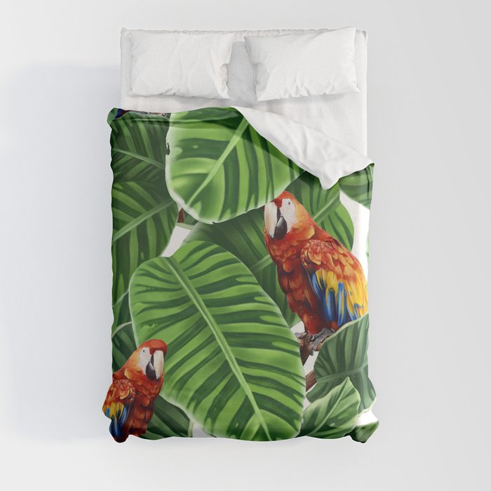 tropical leaves macaw pattern Duvet Cover